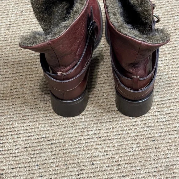 Sesto Meucci Faux Fur Lined Brown Leather Ankle Boots Women’s Size 6.5 M - Picture 3 of 7